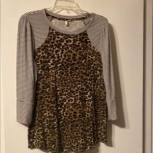 Cato Brown and Black Fitted Peplum Blouse